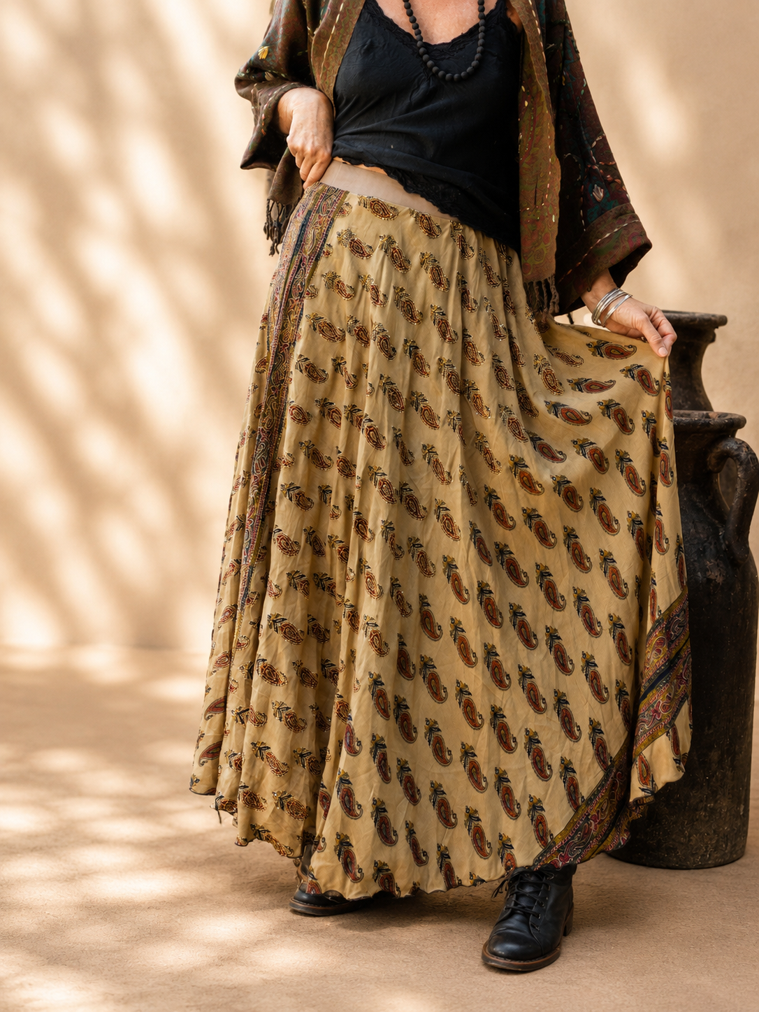 Pure Silk Circle Skirt "Paisley Patches"