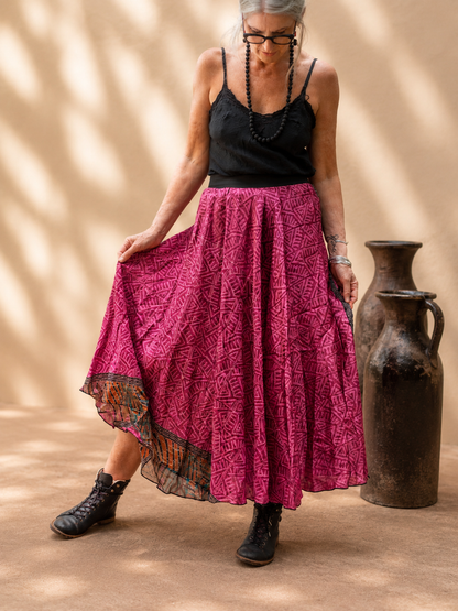 Pure Silk Circle Skirt "Rasberry Jube"