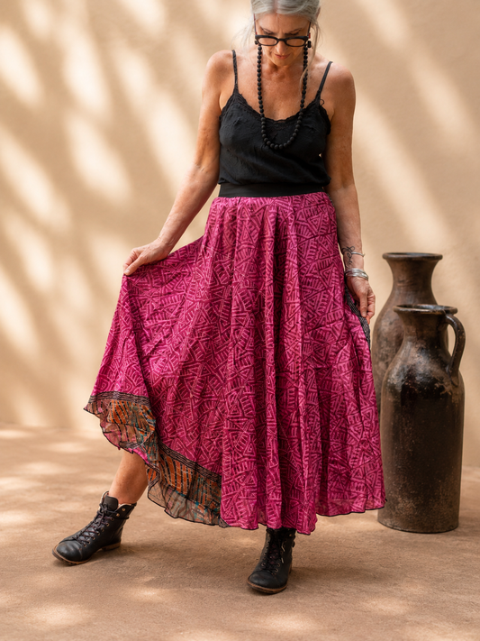 Pure Silk Circle Skirt "Rasberry Jube"