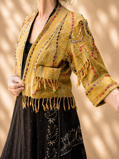 Kashmiri soft fringed wool jacket. Golden Relic. Size 10