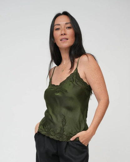 Marilyn Luxe Silk Satin Cami Dark Olive