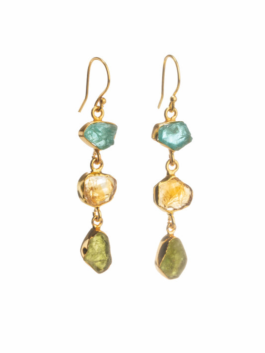 Gold Luxe earrings - Blue Apatite rose quartz, citrine & peridot