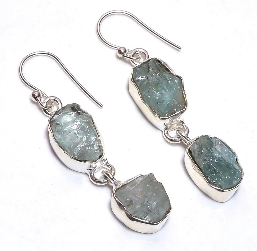 Silver Earring Double Aqua-Marine