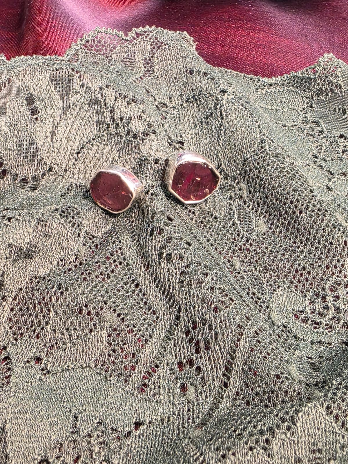 The Curated Edit - Forest Green Bandeau and Silver Garnet Studs