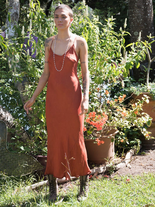 Marilyn Silk Linen Slip Maxi Rust