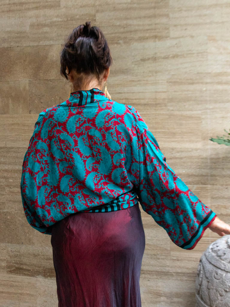 Little Girl Found Silk Crepe Kimono - Coral Reef