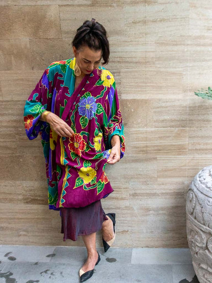 Little Girl Found Silk Crepe Kimono - Tropicana