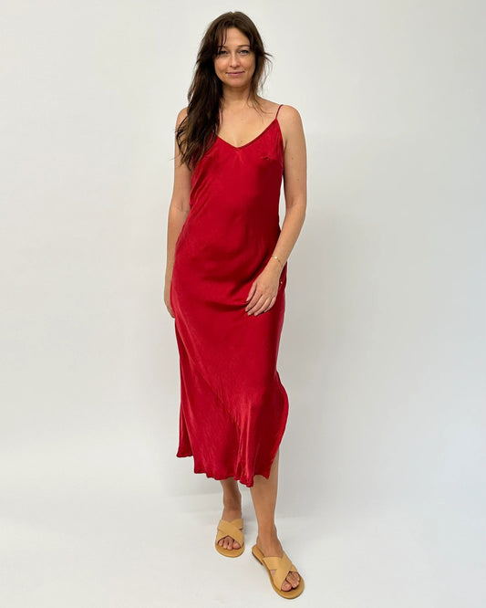 Marilyn Silk Satin Slip Long Red
