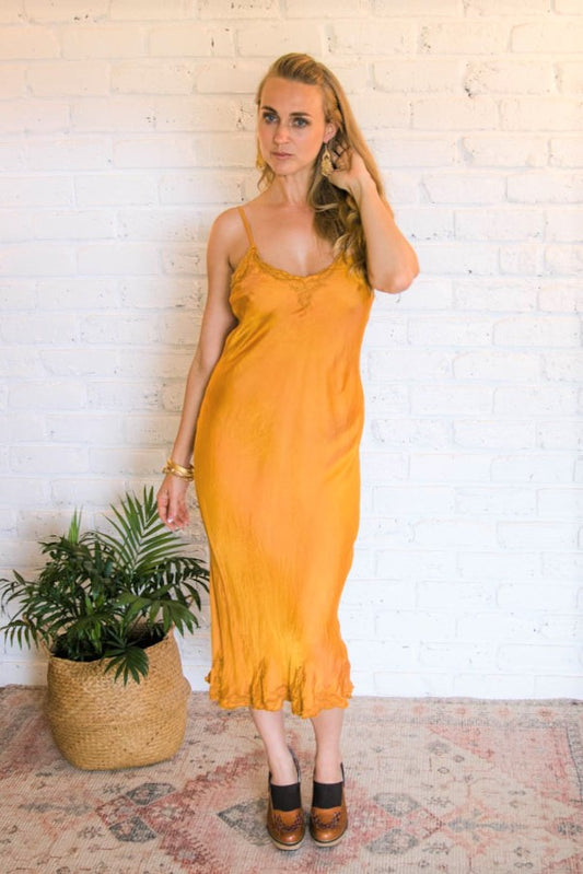 Marilyn Silk Satin Luxe Long Slip Gold