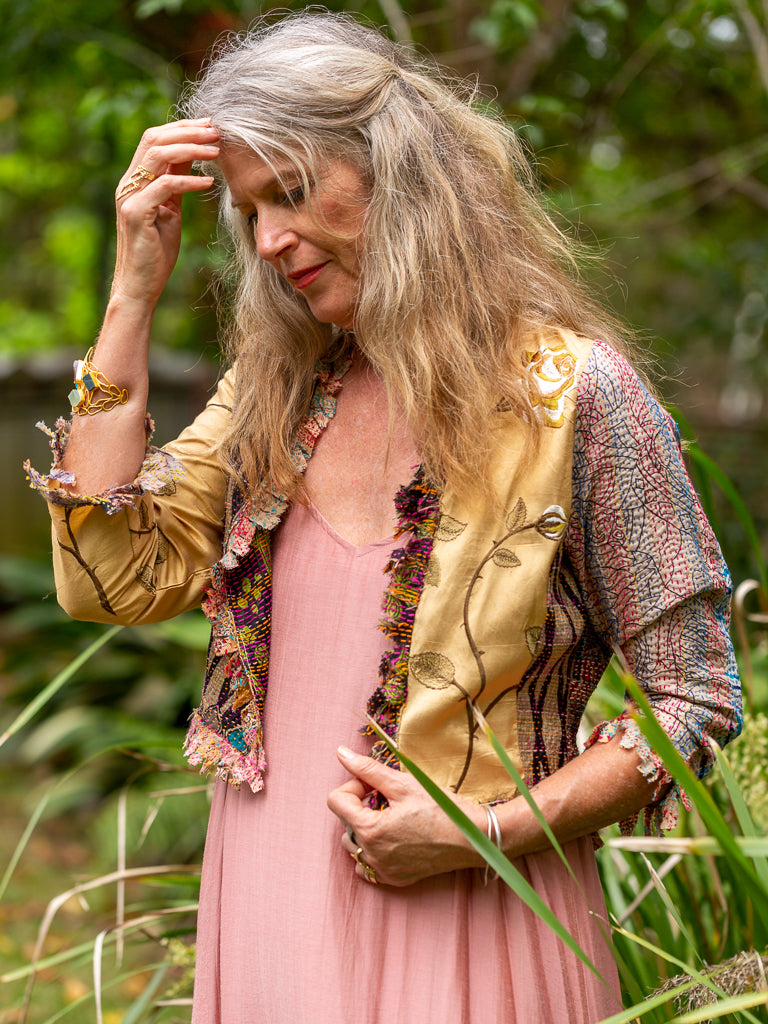 Posh & Patch Silk Collage Jacket Gold-Latte Size 10