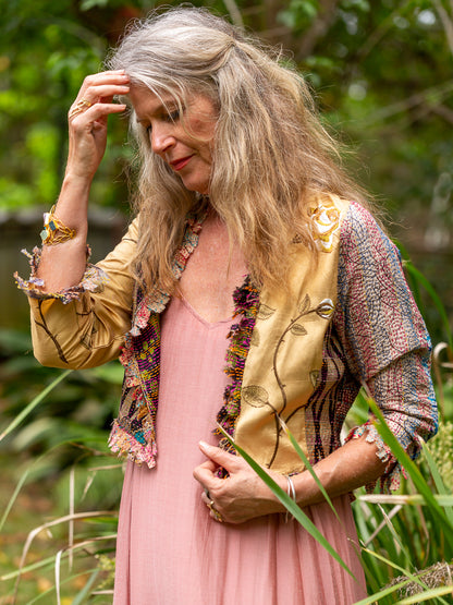 Posh & Patch Silk Collage Jacket Gold-Latte Size 10