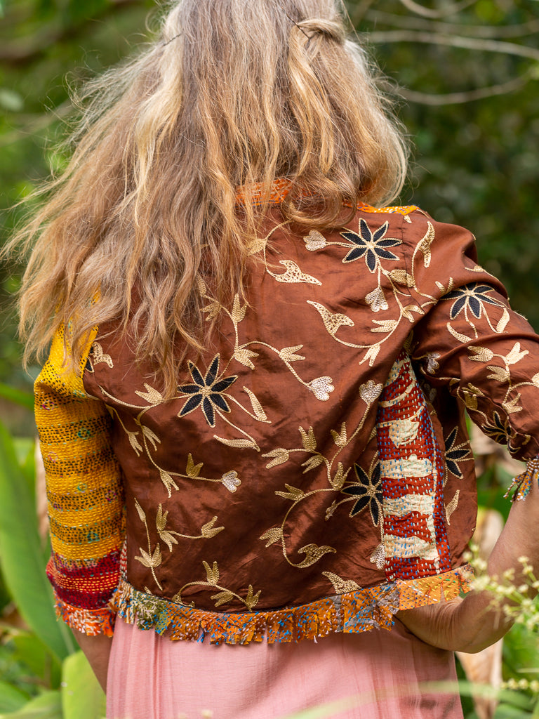Posh & Patch Silk Collage Natural tones Jacket Size 10