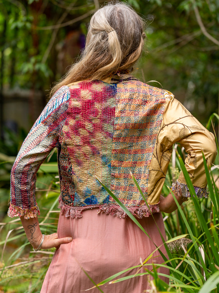 Posh & Patch Silk Collage Jacket Gold-Latte Size 10