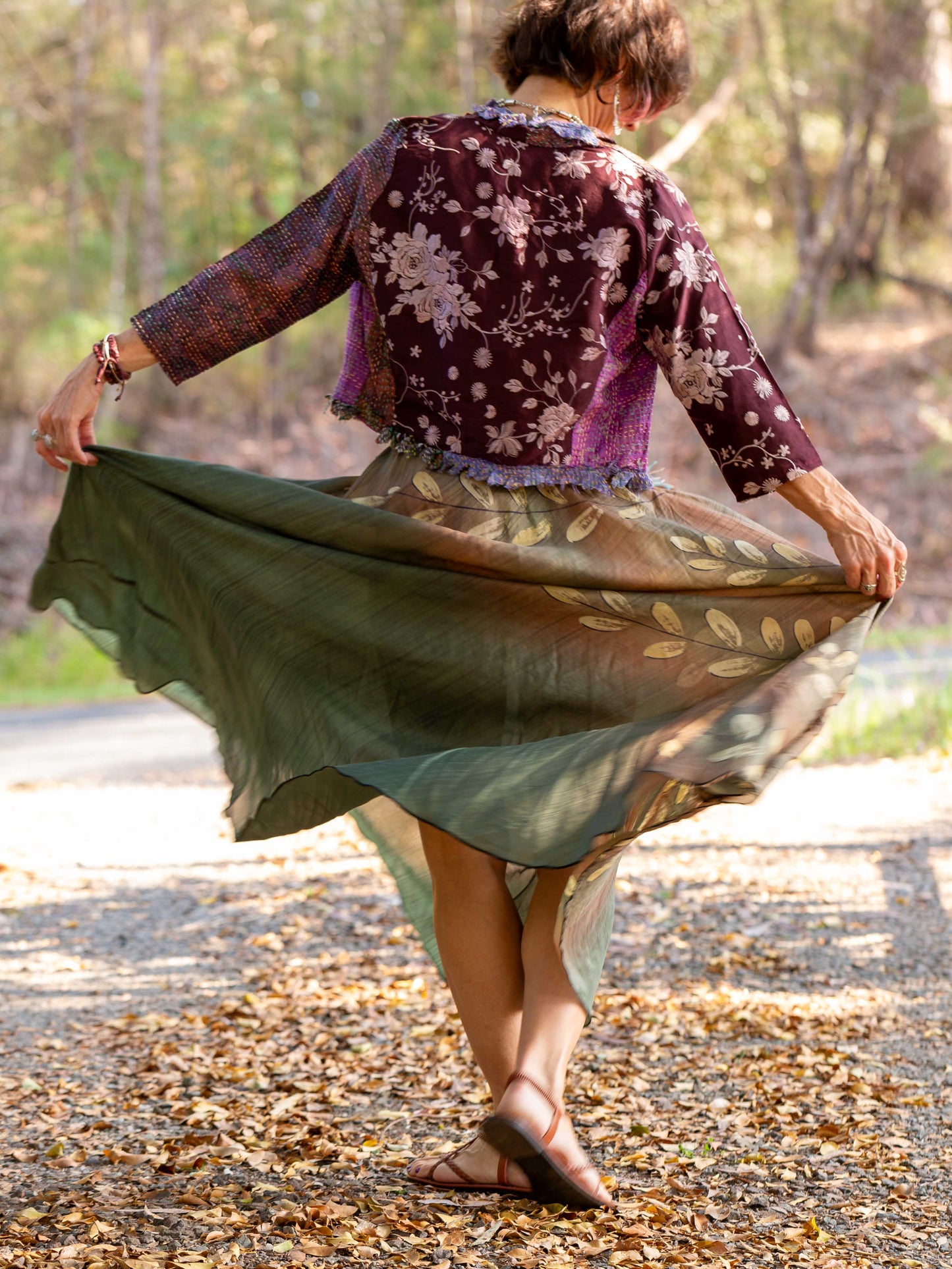 Silk Circle Skirt "Olive Grove"