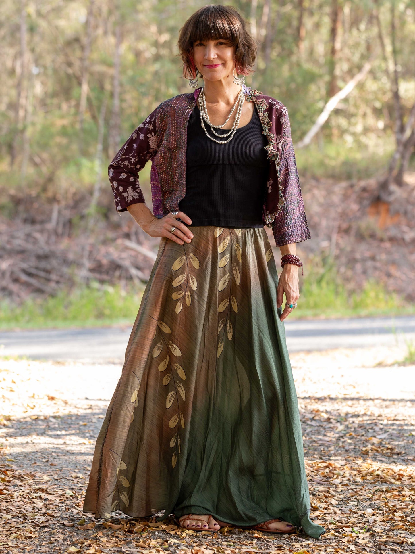 Silk Circle Skirt "Olive Grove"