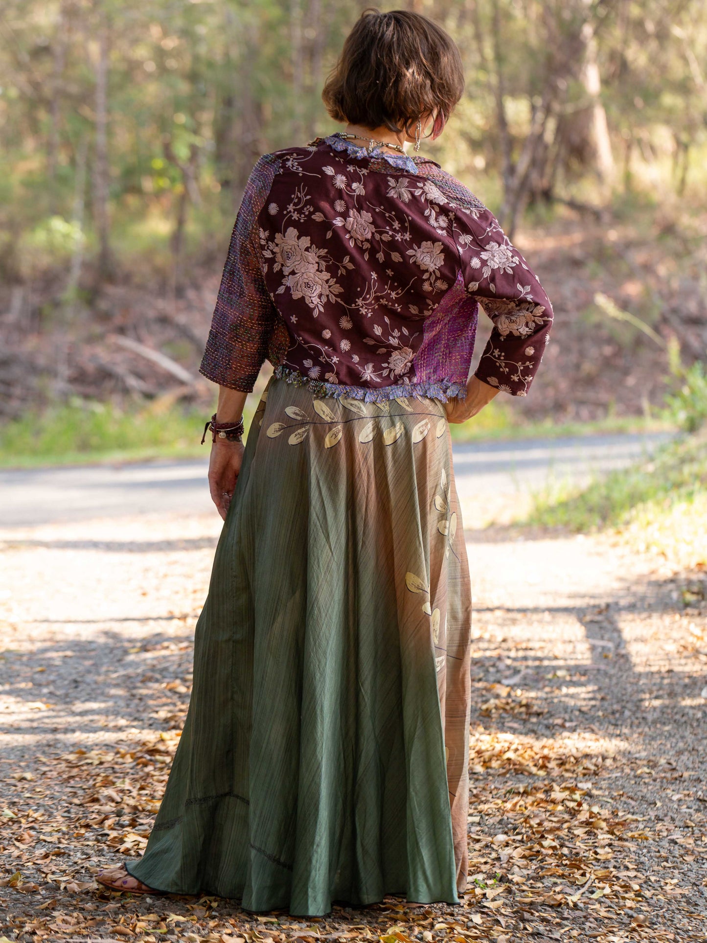 Silk Circle Skirt "Olive Grove"