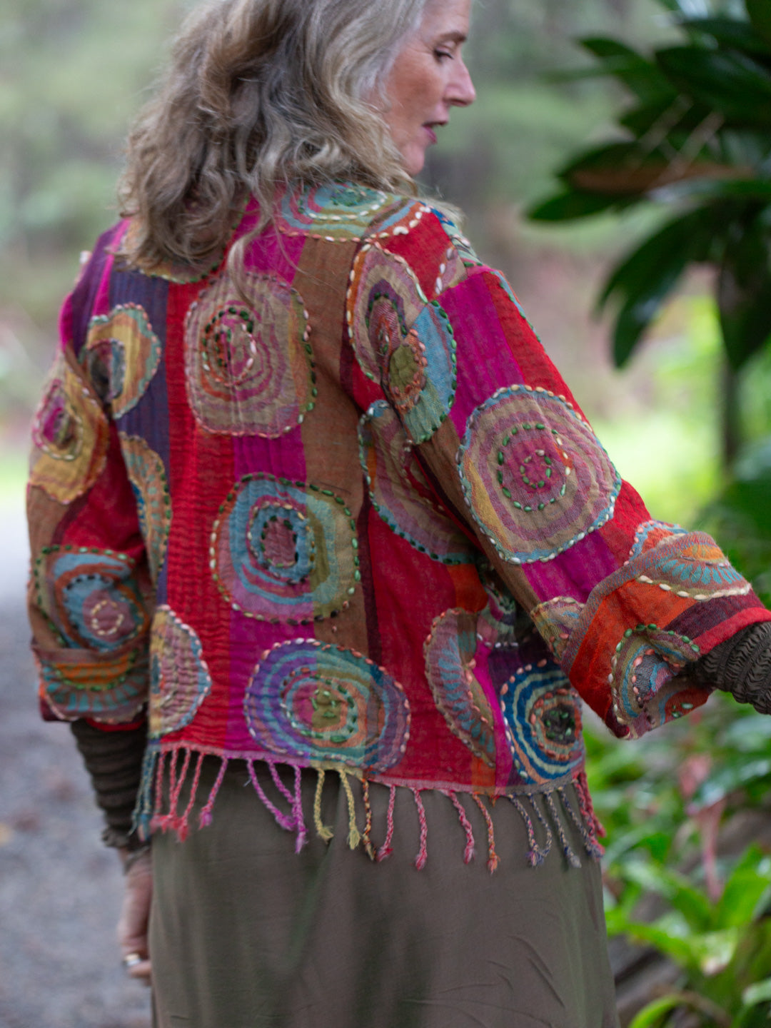 Kashmiri soft fringed wool jacket. Summer Fruits Size 14