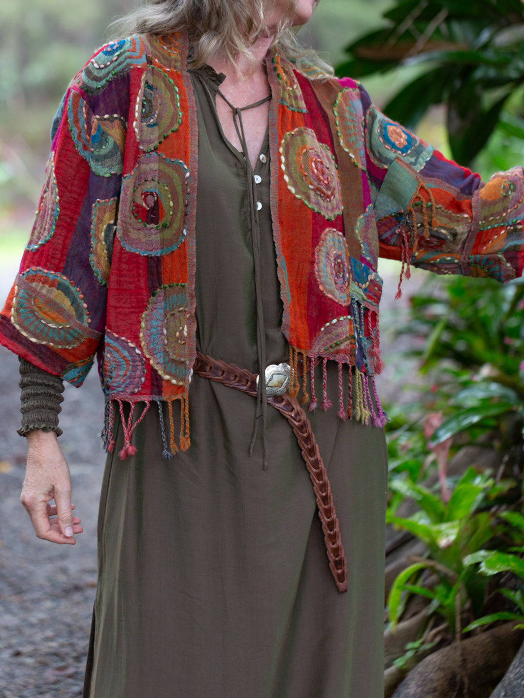 Kashmiri soft fringed wool jacket. Summer Fruits Size 14