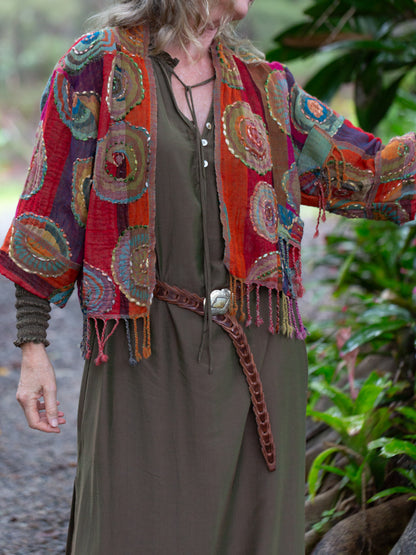 Kashmiri soft fringed wool jacket. Summer Fruits Size 14