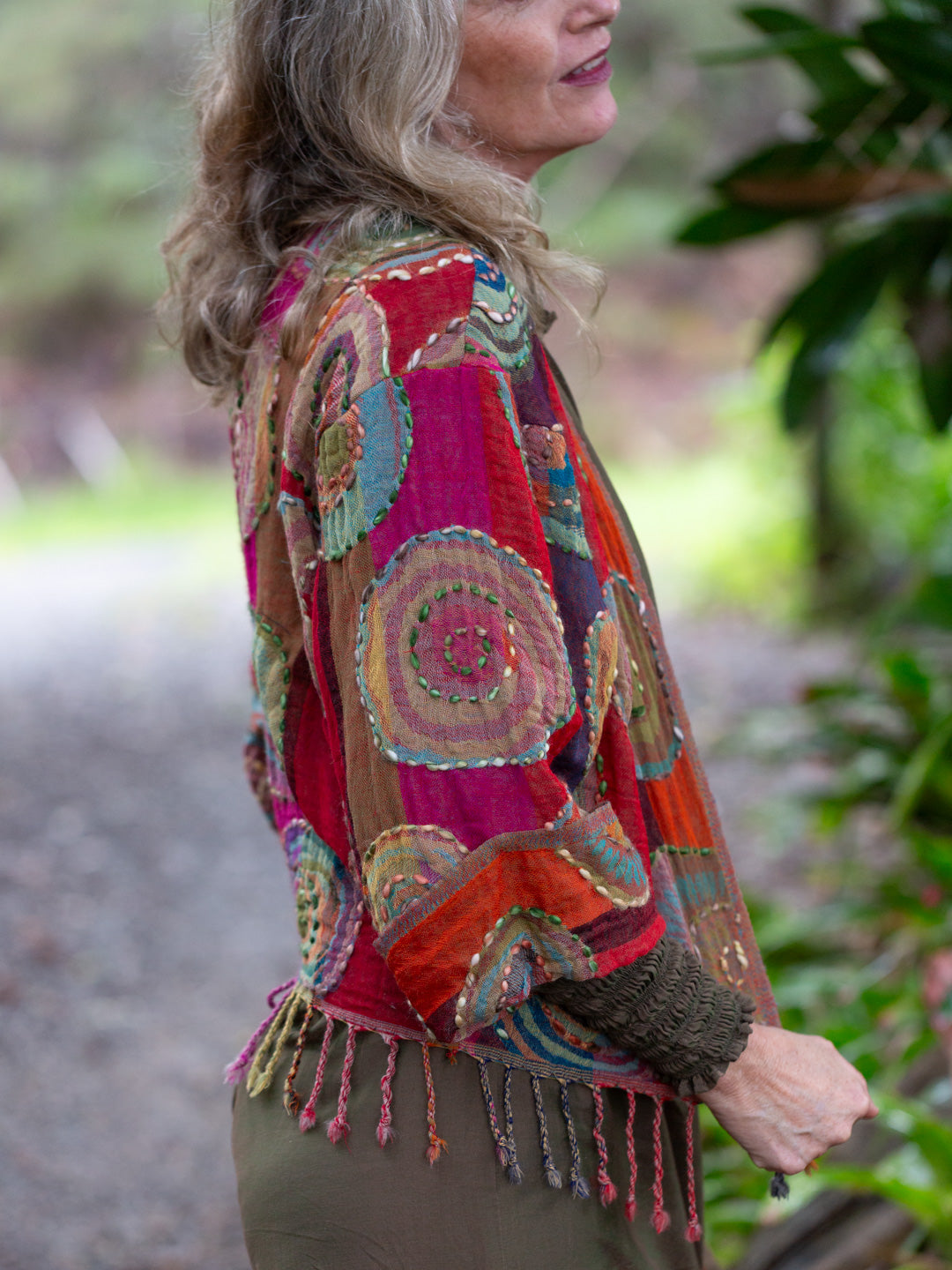 Kashmiri soft fringed wool jacket. Summer Fruits Size 14