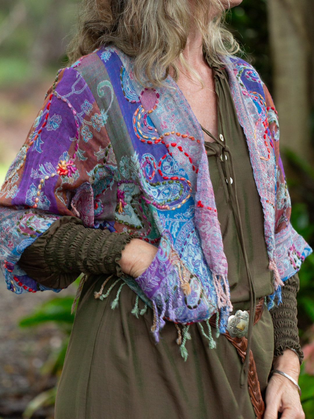 Kashmiri soft fringed wool jacket. Pastel Romance Size 14
