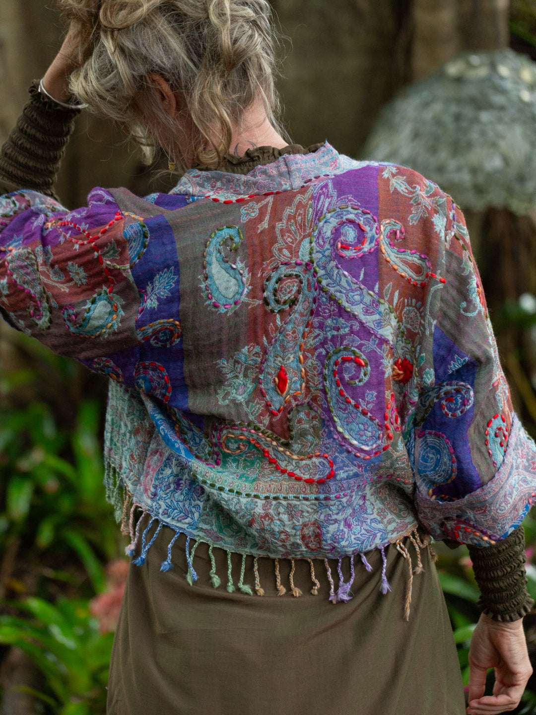 Kashmiri soft fringed wool jacket. Pastel Romance Size 14