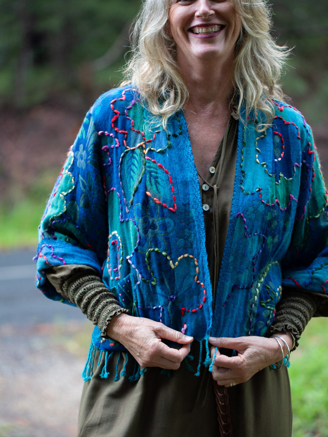 Kashmiri soft fringed wool jacket. Peacock Pride Size 14
