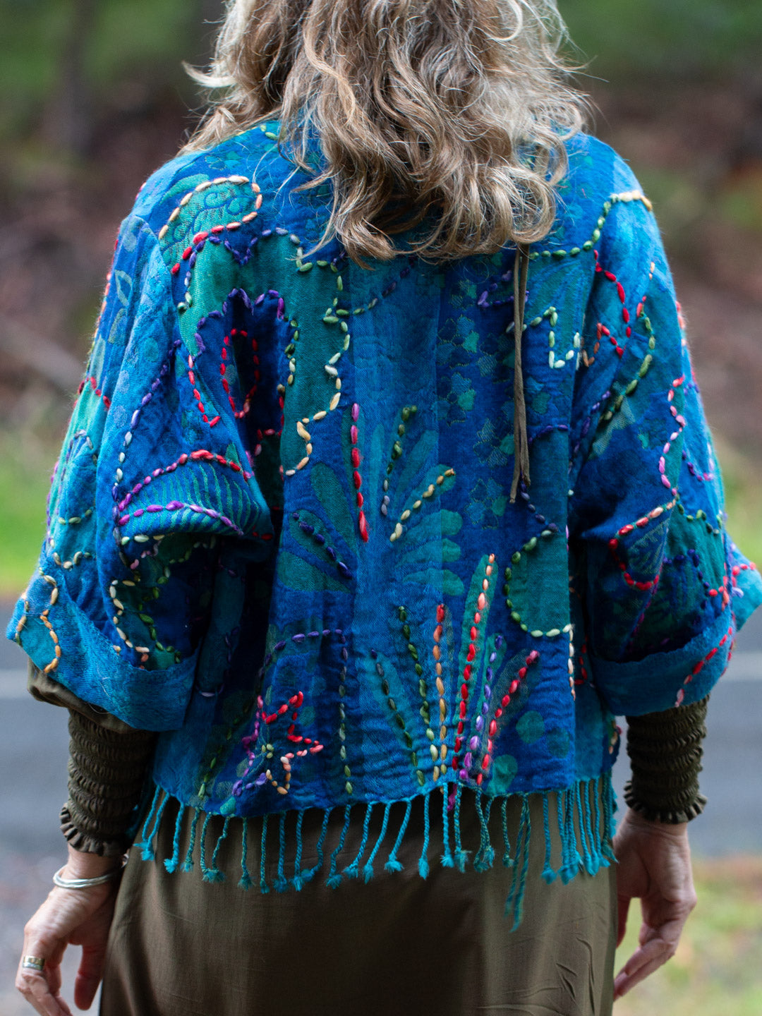 Kashmiri soft fringed wool jacket. Peacock Pride Size 14