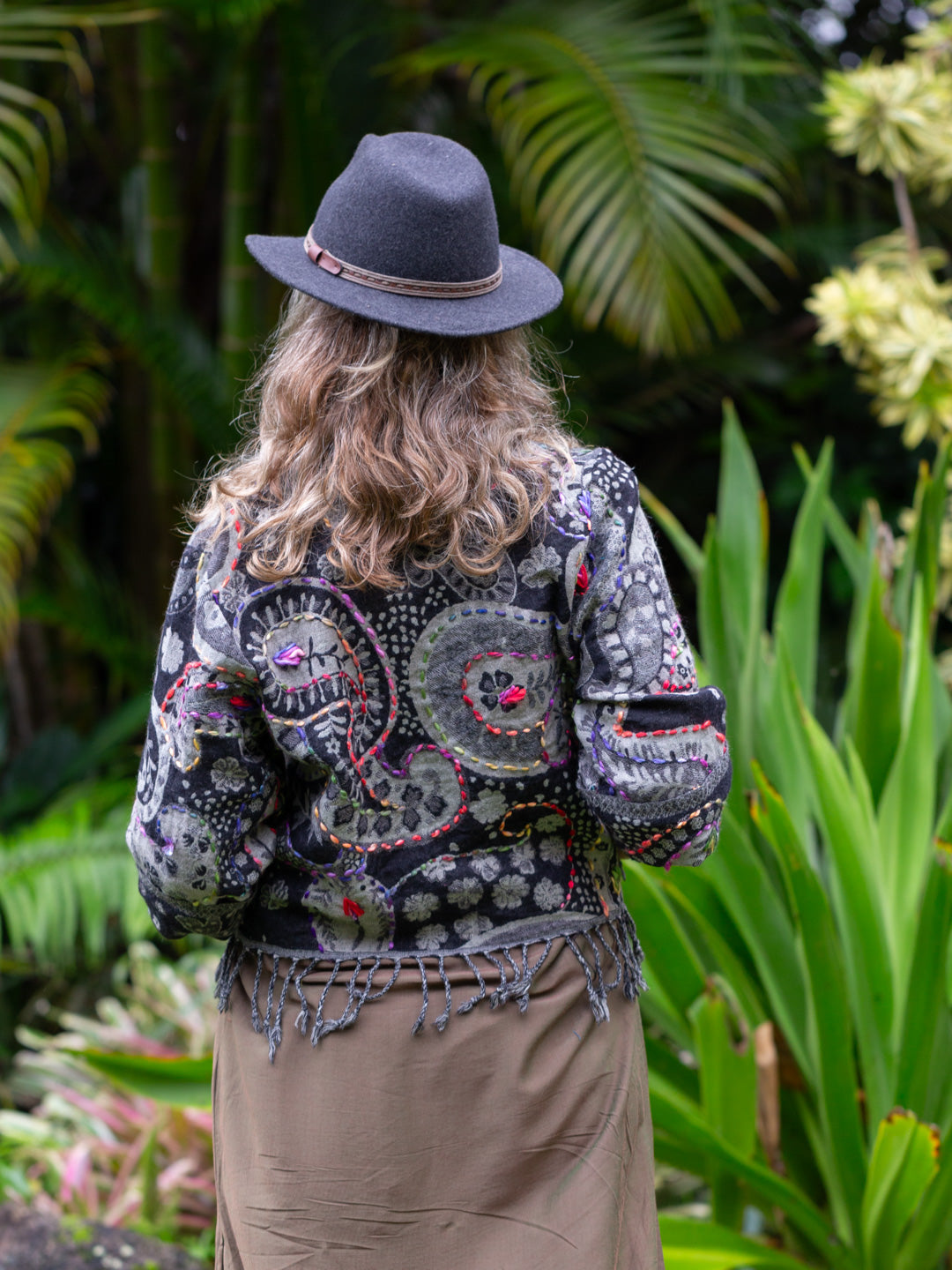 Kashmiri soft fringed wool jacket. Steely Grey Size 12