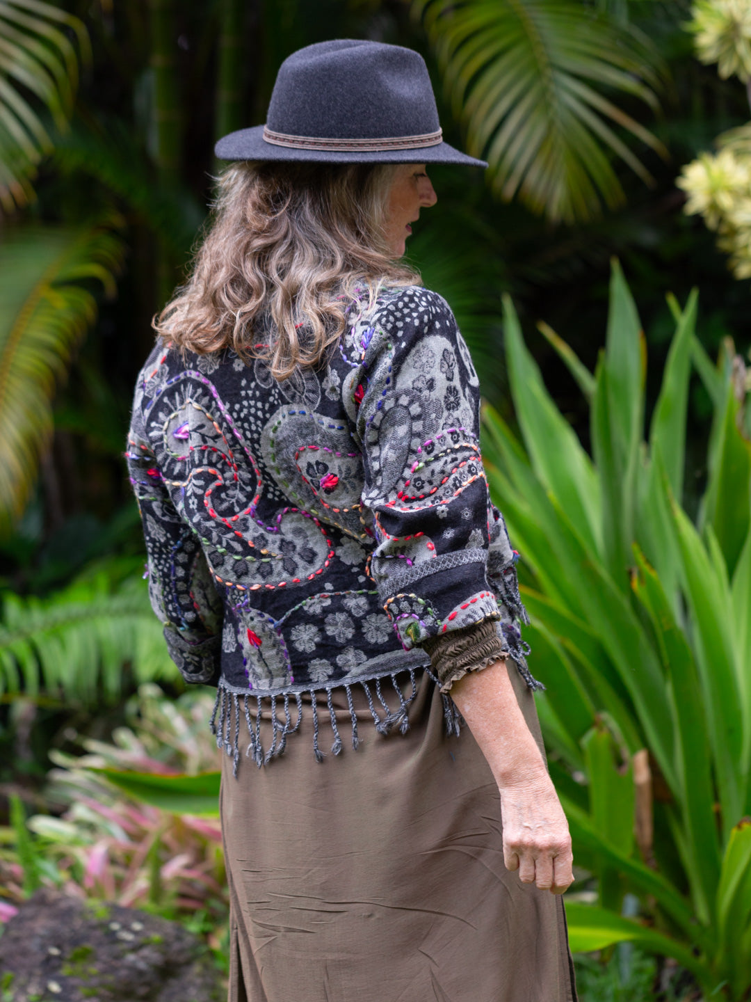 Kashmiri soft fringed wool jacket. Steely Grey Size 12