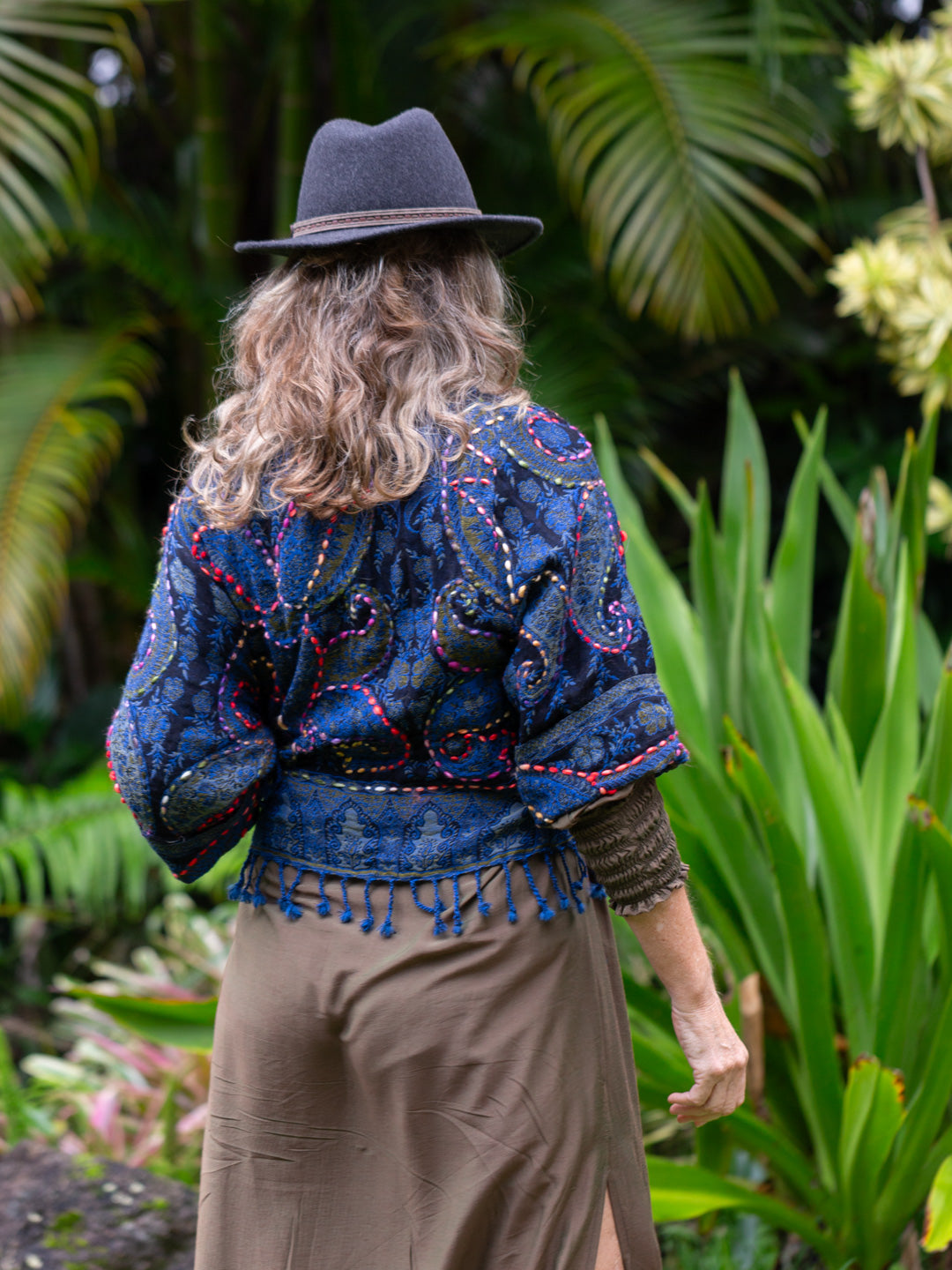 Kashmiri soft fringed wool jacket. Dark Denim Tones. Size 10