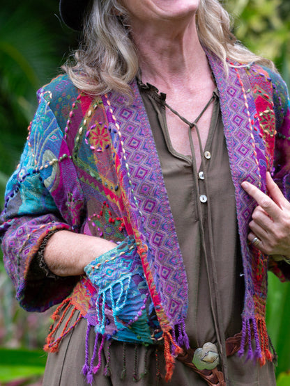 Kashmiri soft fringed wool jacket. Astral Travels size 12