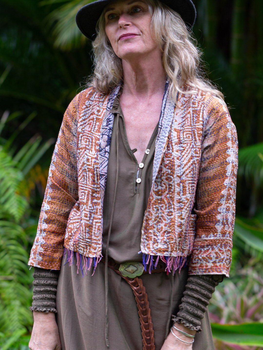Boho Silk Chic Jacket. Autumn Tones, Size 12