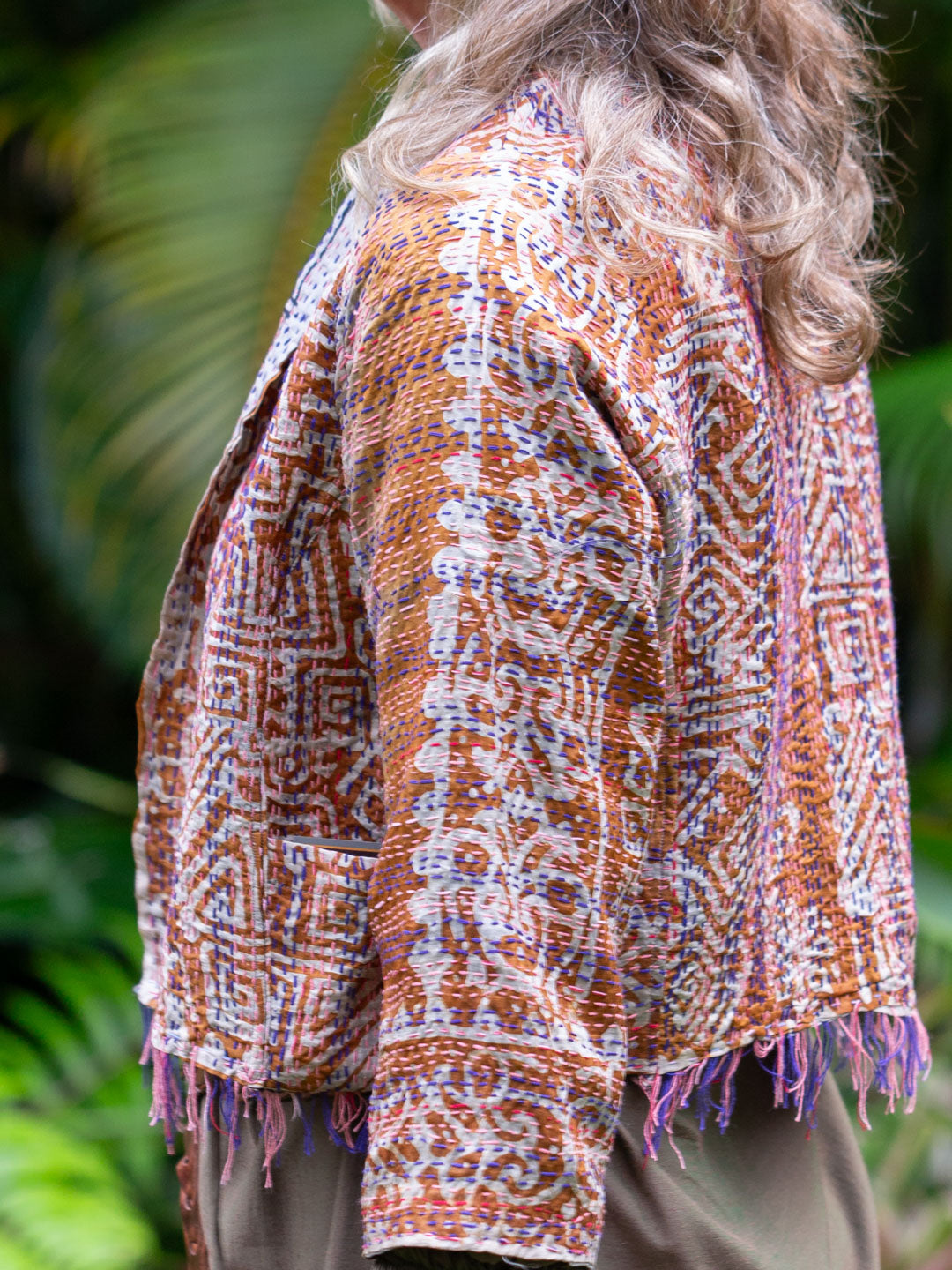 Boho Silk Chic Jacket. Autumn Tones, Size 12
