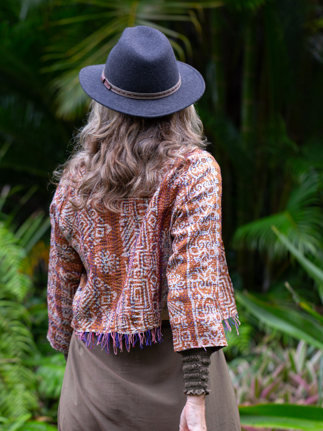 Boho Silk Chic Jacket. Autumn Tones, Size 12