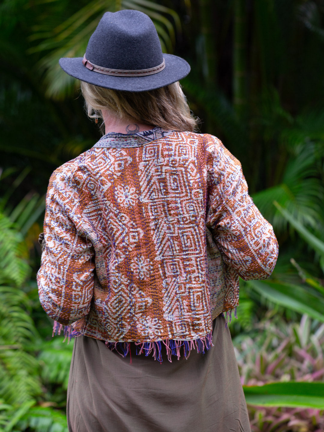 Boho Silk Chic Jacket. Autumn Tones, Size 12