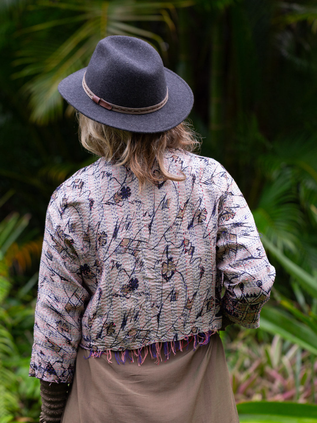 Boho Silk Chic Jacket. Autumn Tones, Size 12