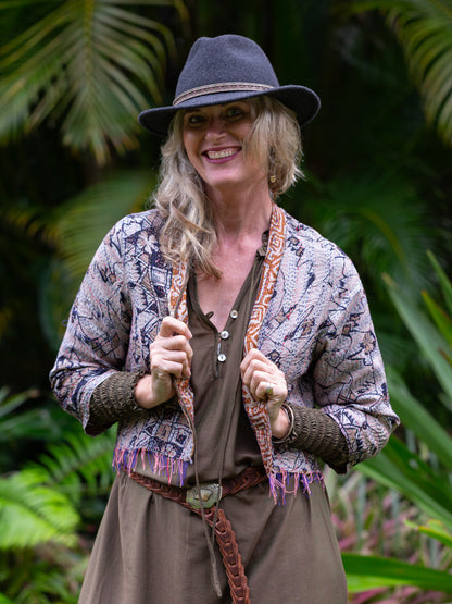 Boho Silk Chic Jacket. Autumn Tones, Size 12