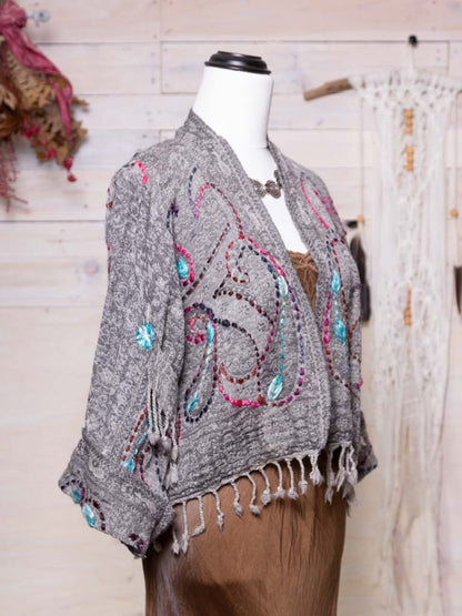 Kashmiri soft fringed wool jacket. Feather Size 14