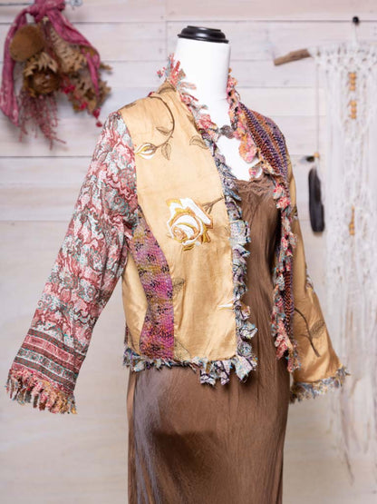 Posh & Patch Silk Collage Jacket Gold-Rose Size 10
