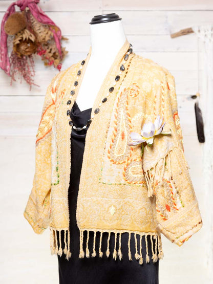Kashmiri soft fringed wool jacket. Lemon Fizz size 10