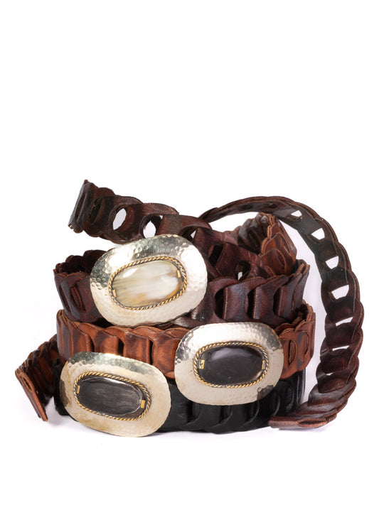 Casablanca Leather Mini Belt Bone Buckle