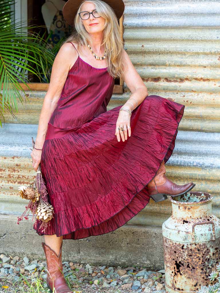 Catalina Tiered Skirt Garnet