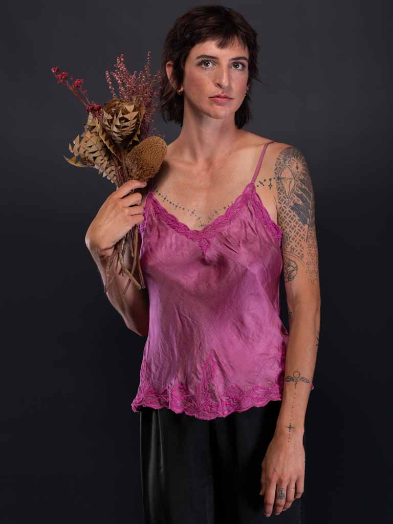 SALE: Silk Satin Cami Embroidered Musk M