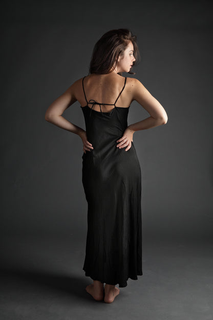 Marilyn Silk Satin Slip Long Black