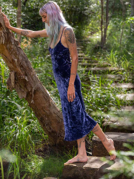 Silk Velvet Slip Maxi Blue