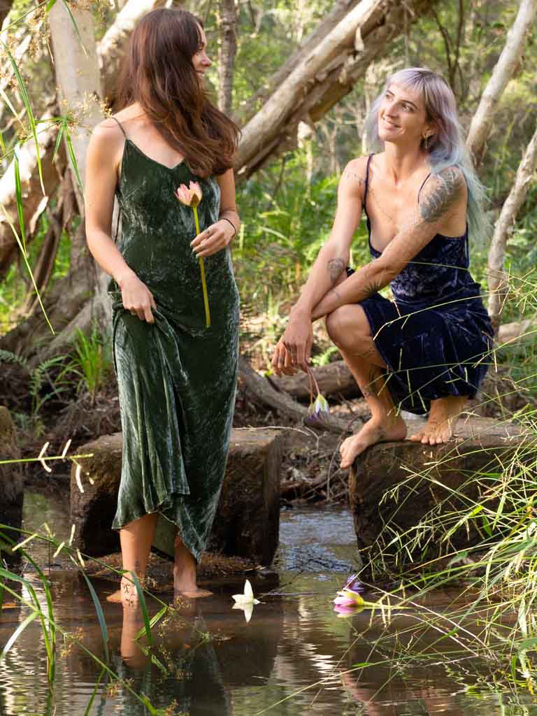 Silk Velvet Slip Maxi Blue