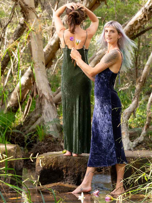 Silk Velvet Slip Maxi Blue and Green