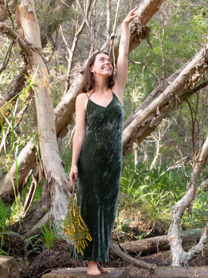 Silk Velvet Slip Maxi Olive