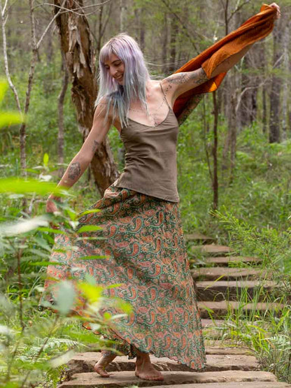 Silk Sari Skirt Paisley Forest